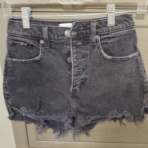 Distressed Black Denim Shorts